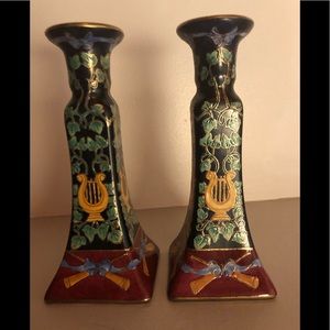 Pair of Irish Symbols Ceramic Candle Holders